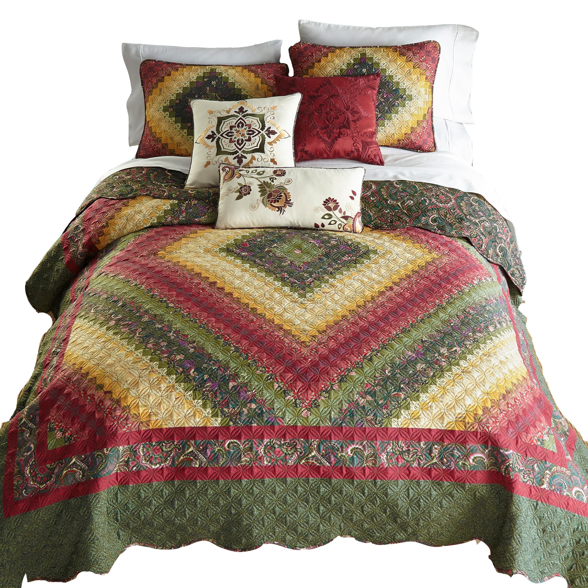 Donna Sharp Contemporary Quilt Bedding Set - Spice Postage Stamp Design 3-Piece King Size Set with Quilt & 2 Pillow Shams | Rustic Farmhouse Decor for Master Bedroom, Guest Room & Cozy Cabin Retreat