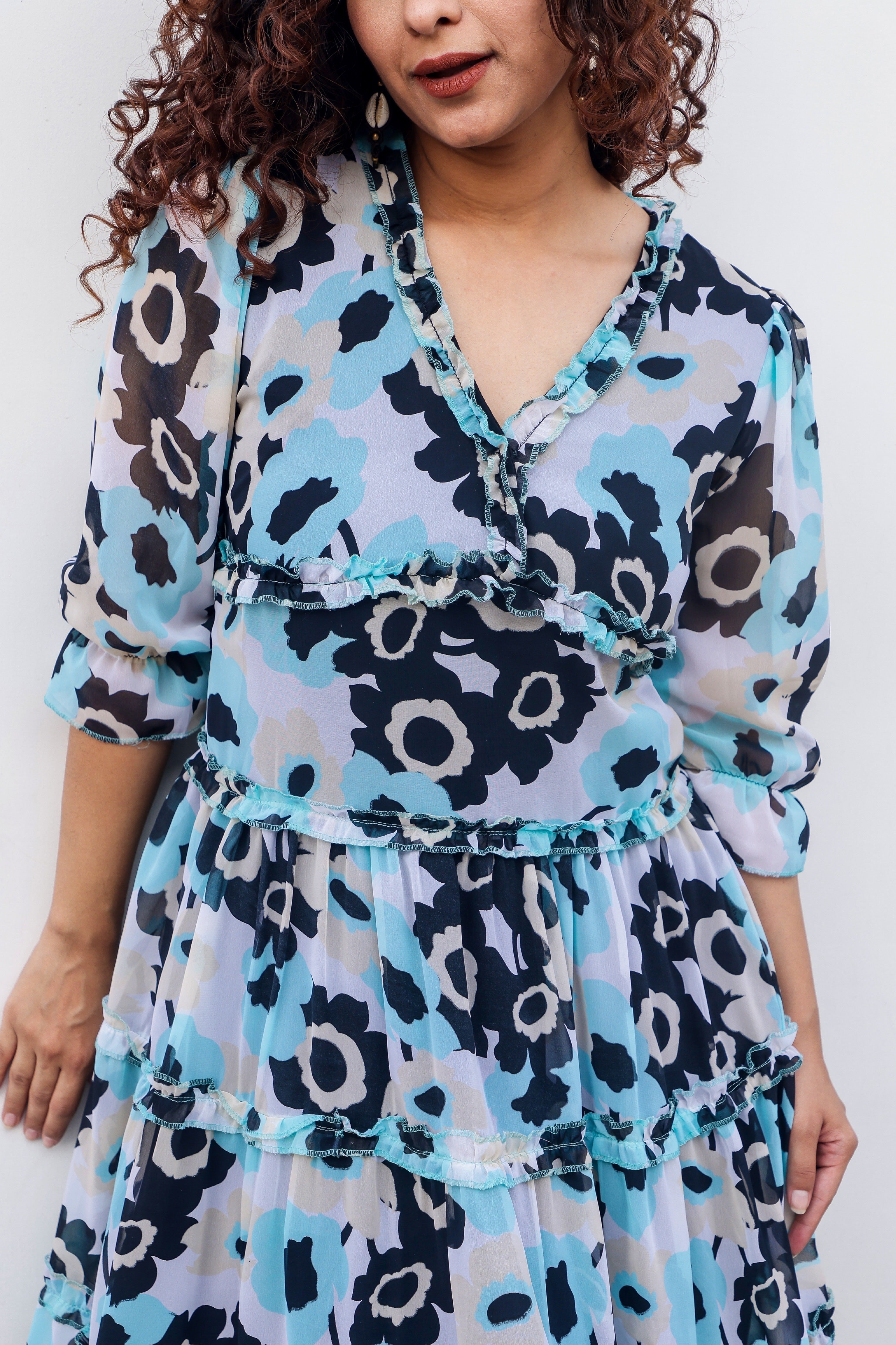 Blue Floral Print Maxi Dress for Women - Summer Beach Boho Long Dress with Pockets - Perfect for Vacations, Weddings & Outdoor Events