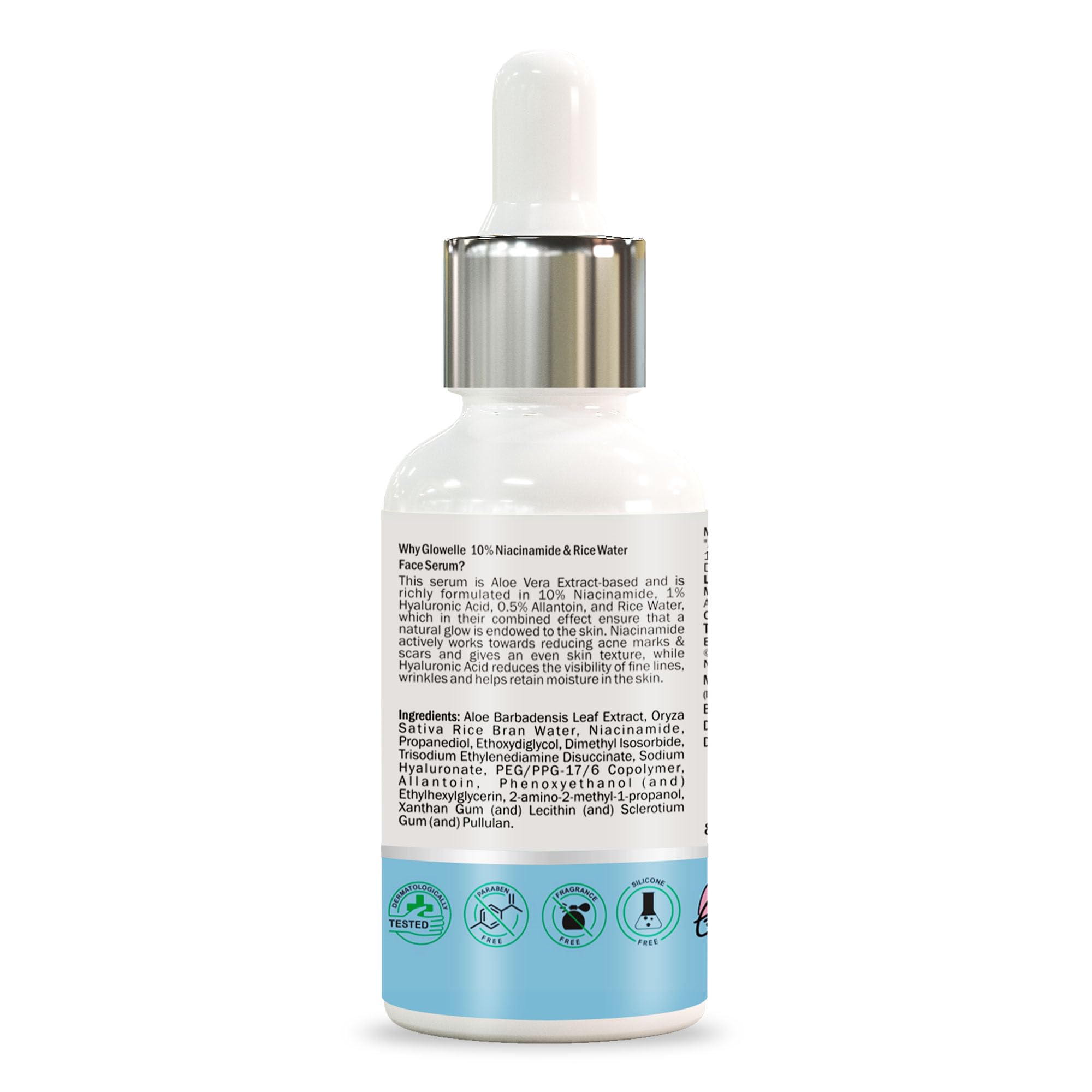 Glowelle 10% Niacinamide & Rice Water Brightening Face Serum - Dark Spot Corrector, Pore Minimizer, Anti-Aging Treatment for Glowing Skin - Reduces Wrinkles & Fine Lines - 30ml - Perfect for Daily Skincare Routine & Nighttime Regimen (For Women & Men)