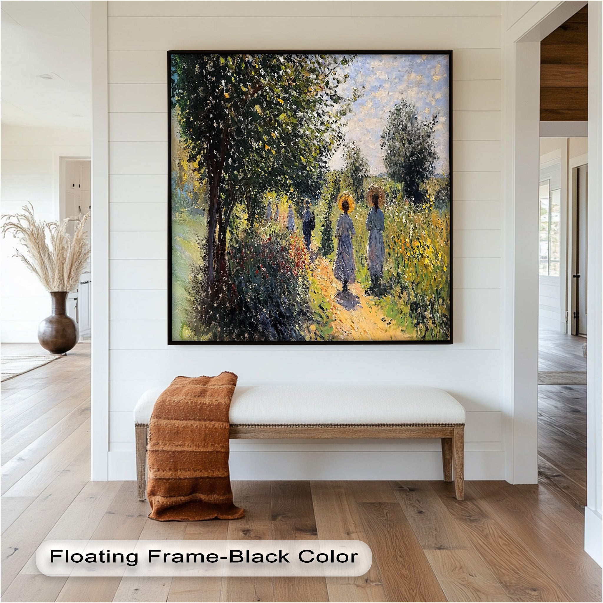Afternoon Stroll - Sun Dappled Garden Walk Oil Painting Wall Art - Hand Painted Landscape Canvas for Living Room, Bedroom Decor - Perfect Gift for Home & Office