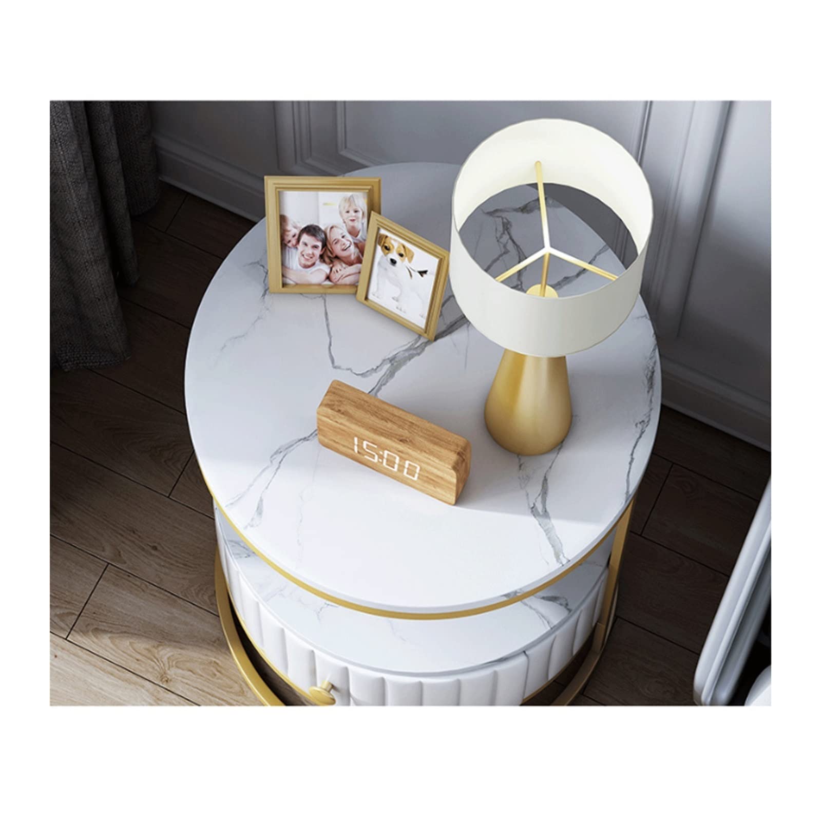 Marble Nightstand with Drawer - Modern Round Bedside Table for Bedroom, Living Room & Office - Stylish Storage Cabinet for Small Spaces (Color: 02)