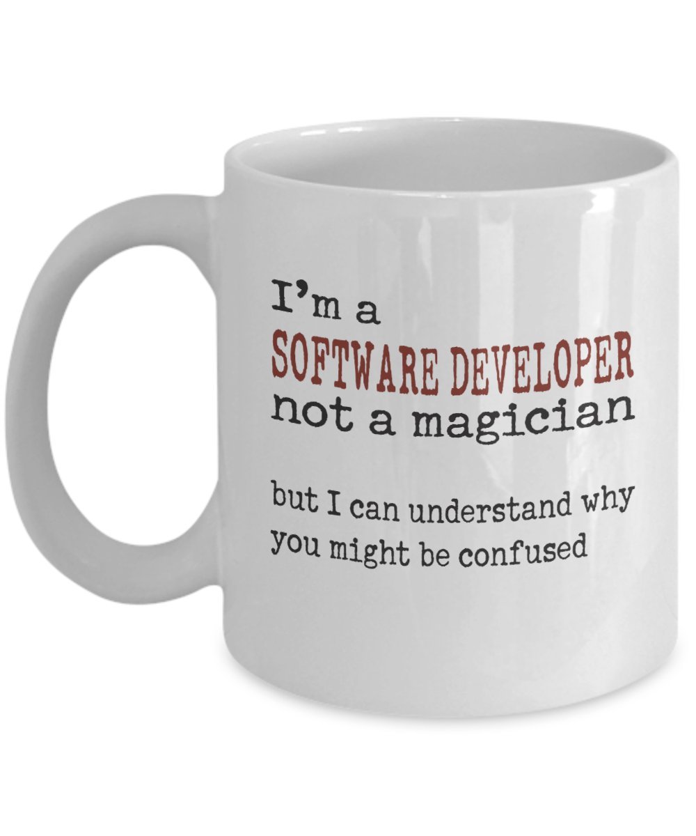 Funny Software Developer Coffee Mug - 'I'm a Developer, Not a Magician' Gift for Programmers | Perfect for Office, Coding Sessions & Tech Gifts