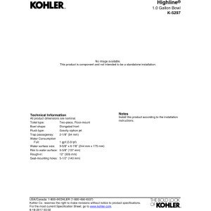 Kohler Highline Elongated Toilet Bowl 1.0 GPF Water-Saving White - Perfect for Modern Bathroom Renovations & Small Space Solutions