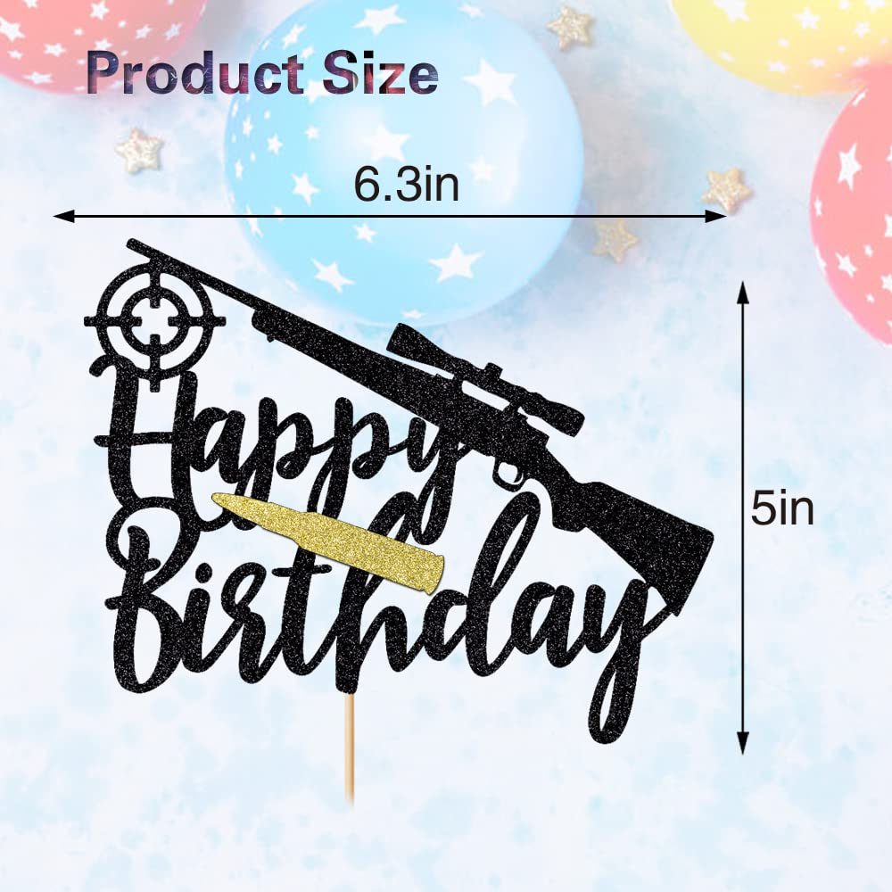 Qerleny Black Glitter Hunting Rifle Cake Topper - Realistic Bullet & Gun Cake Decor for Hunting Theme Parties, Birthday Celebrations & Outdoor Adventure Events