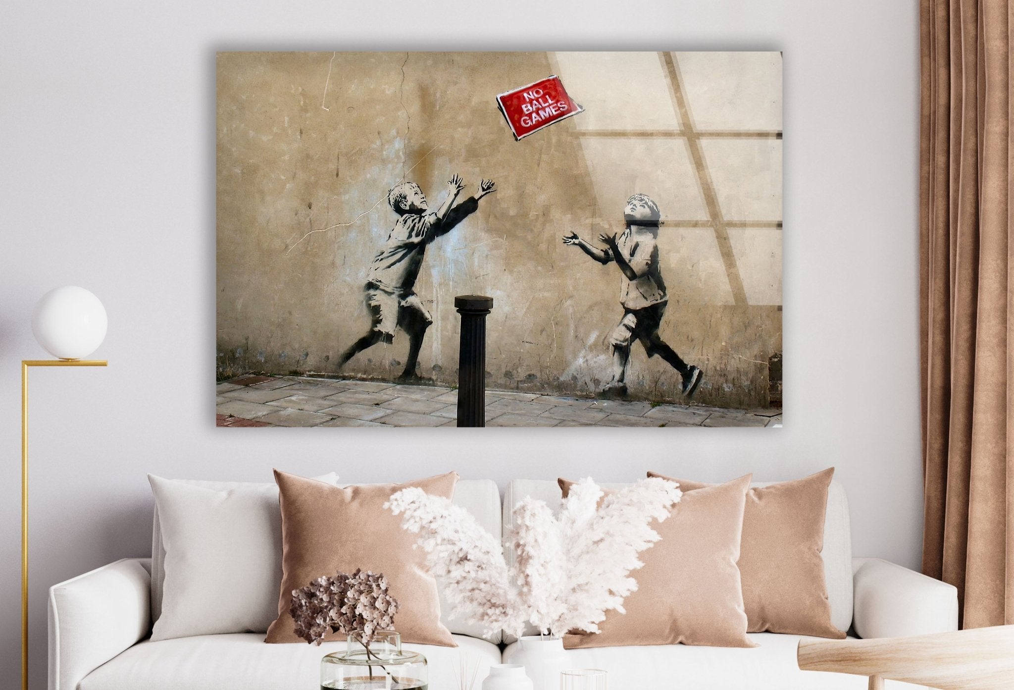 Banksy No Ball Games Glass Wall Art - Stunning Home Decor for Living Room, Office & Gift Ideas