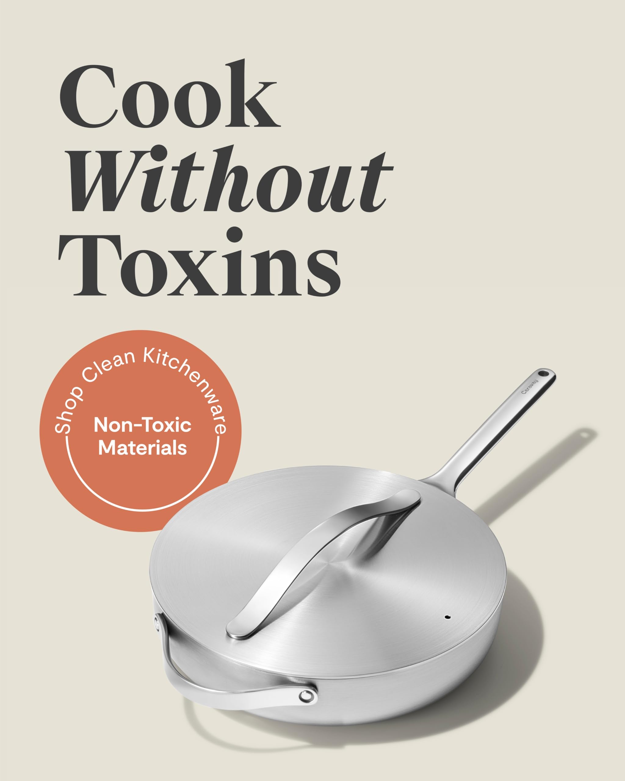 Caraway 4.5 Qt Stainless Steel Sauté Pan - 5-Ply Construction, Oven & Stovetop Safe, Non-Toxic PTFE & PFOA Free Cookware - Perfect for Searing, Braising & Everyday Cooking