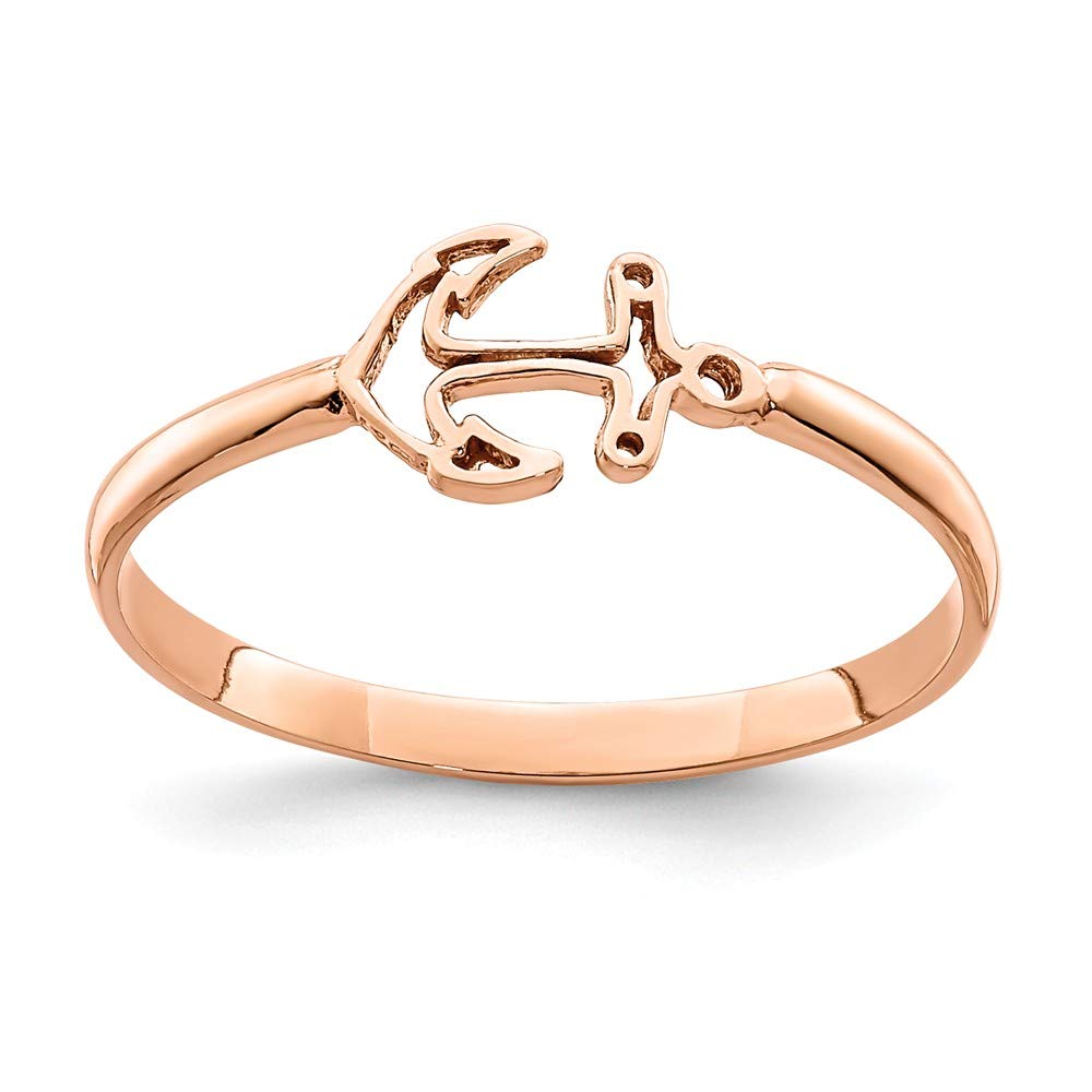 14K Solid Rose Gold Anchor Ring Band for Women - Minimalist Nautical Jewelry for Everyday Wear, Gift for Her, Anniversary, Birthday
