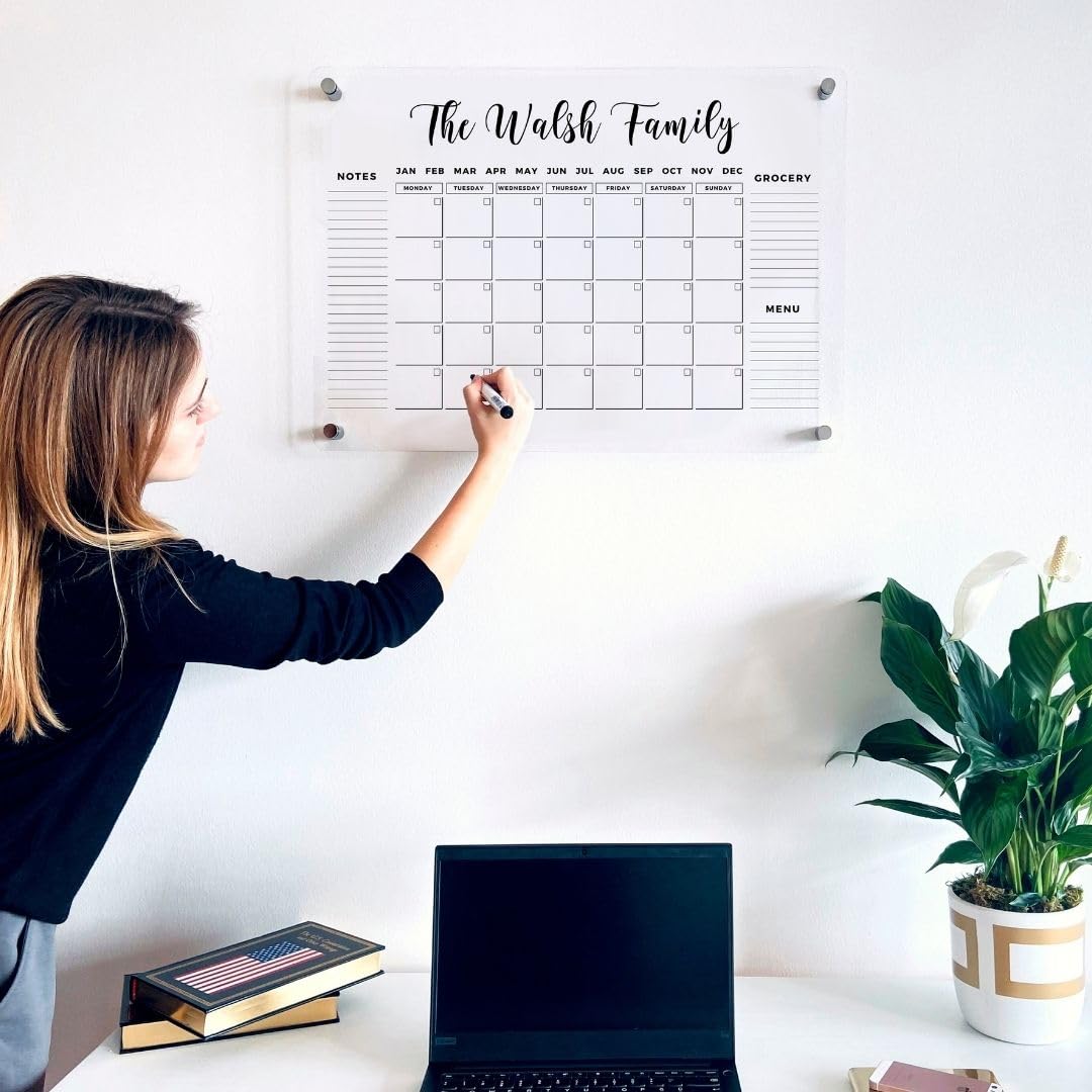 Personalized Gold Text Acrylic Wall Calendar 2025 - Custom Family Planner with Monthly & Weekly Layout - Perfect for Home Office, Kitchen, or Gift Idea