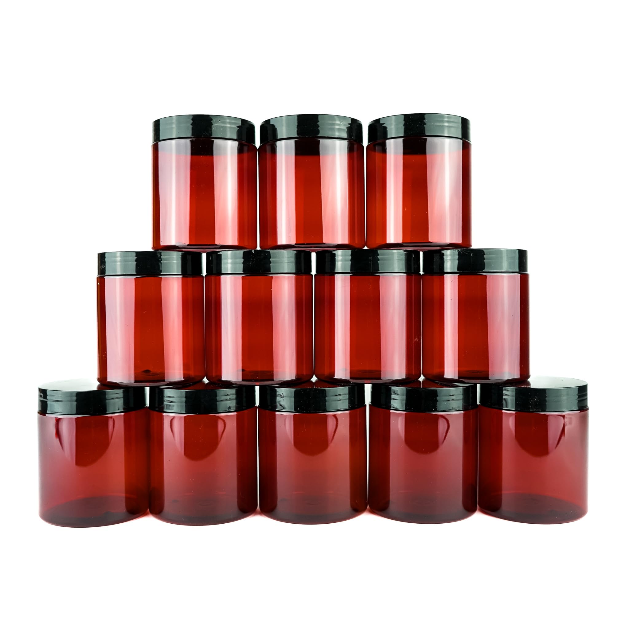 12 Pack 16oz Amber Plastic Jars with Airtight Lids - Refillable Cosmetic Containers for DIY Skincare, Travel Toiletries, Body Butter Storage & Essential Oil Bottles - Perfect for Home, Salon & On-the-Go Use