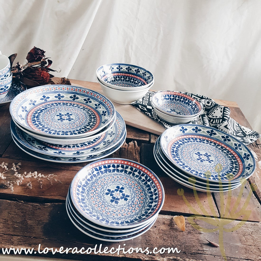 Awasaka Japan Blue Four Leaves Tea & Dinnerware Set - Premium Japanese Ceramic Tableware for Tea & Dining - Perfect for Home, Restaurants & Gifts