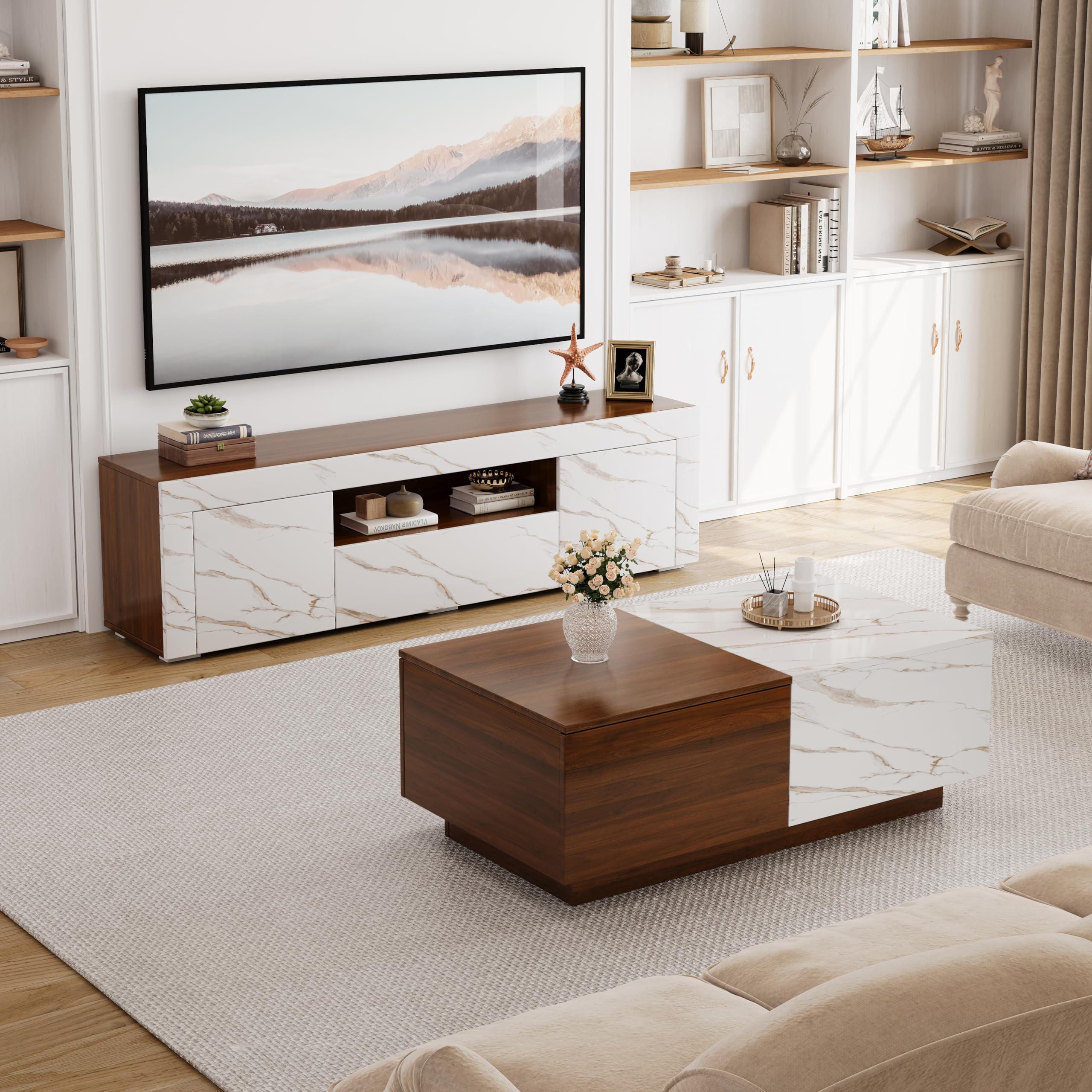 Mid Century Modern TV Stand and Coffee Table Set - 63