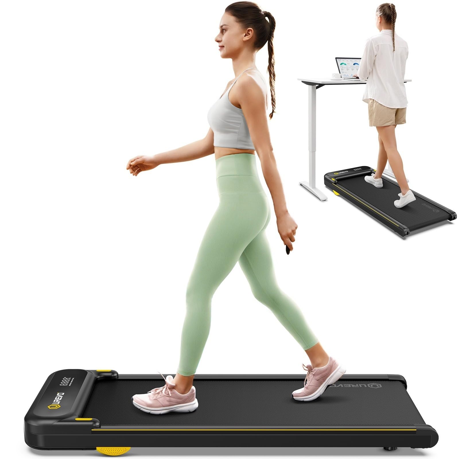 UREVO Under Desk Treadmill - Portable Walking Pad for Home & Office with Remote Control, LED Display, Double Shock Absorption (265 lb Capacity) - Perfect for Work from Home, Small Spaces & Apartment Workouts