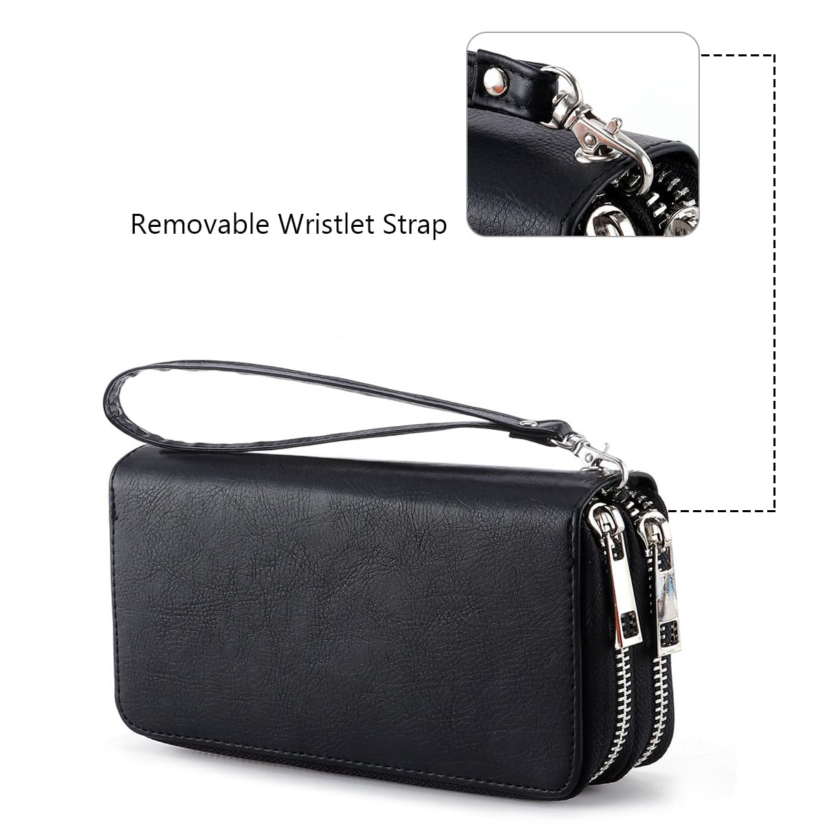 XEYOU Women's Double Zipper Long Clutch Wallet with Removable Wrist Strap - RFID Blocking Phone Wallet for Credit Cards, Cash & Coins - Perfect for Travel, Shopping and Night Out
