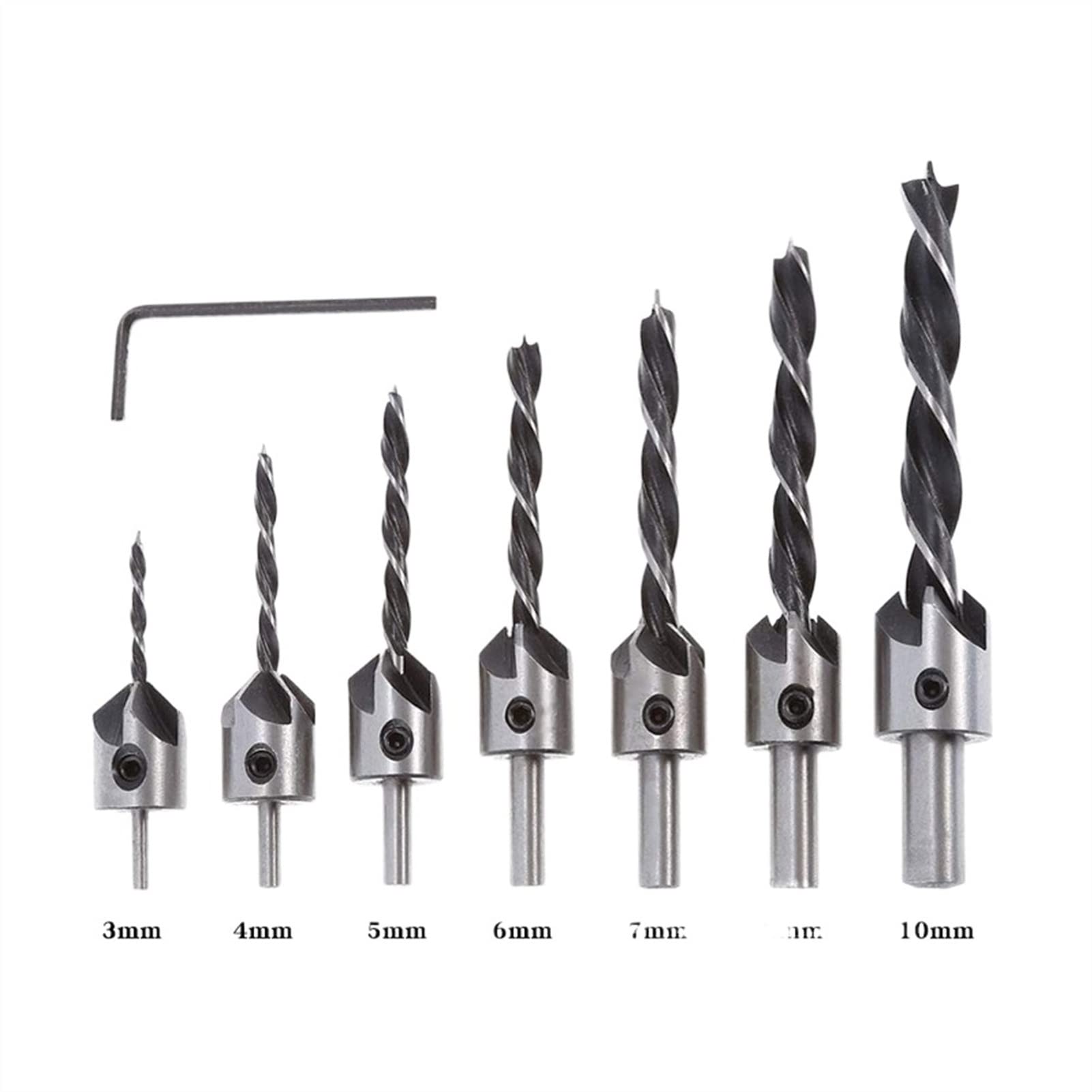 Kigauru 7-Piece Countersink Drill Bit Set (3mm-10mm) - High-Speed Steel Woodworking Chamfer Milling Hole Cutter for Carpentry, Pilot Hole & Screw Drilling - Power Tool Accessories for DIY Projects & Professional Woodworking