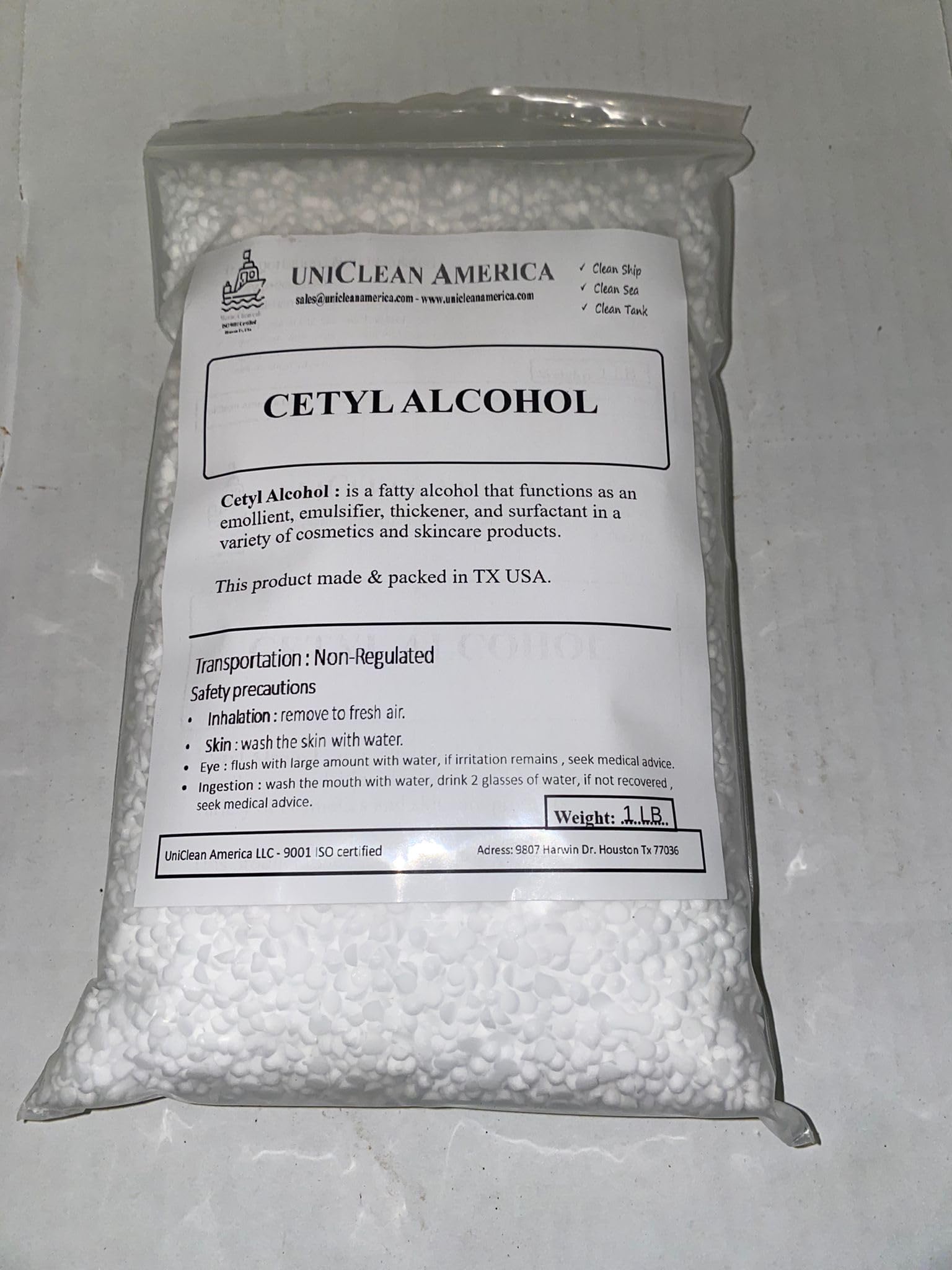 Pure Cetyl Alcohol 30lb - USP Grade for Cosmetics, Skincare & Industrial Use - Made in USA - Perfect for Lotions, Creams & Hair Conditioners