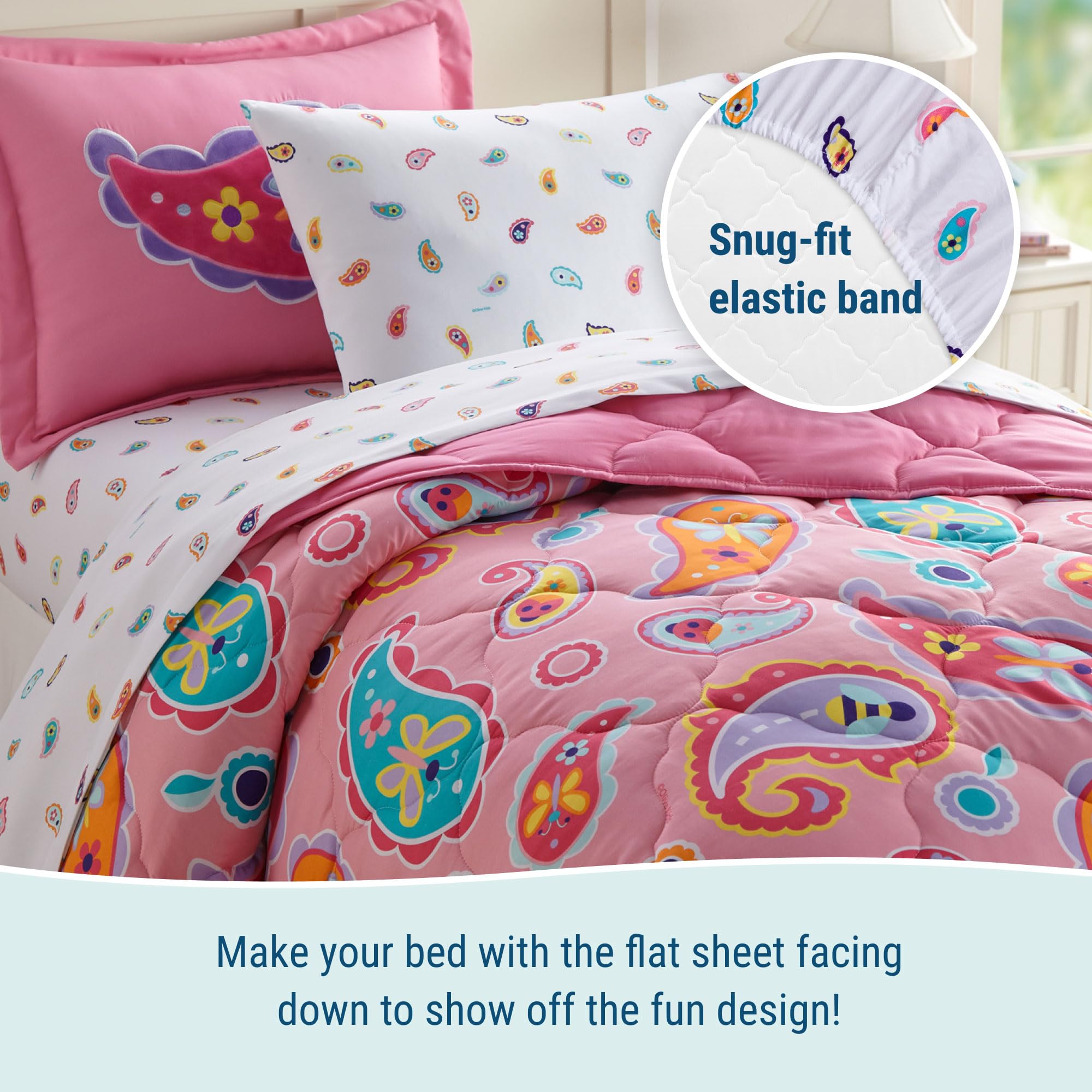 Wildkin Kids 5-Piece Twin Bed in a Bag Bedding Set - Microfiber Comforter, Flat Sheet, Fitted Sheet, Pillowcase & Sham for Boys & Girls (Paisley Design) | Perfect for Kids' Bedrooms, Sleepovers & Dorm Rooms