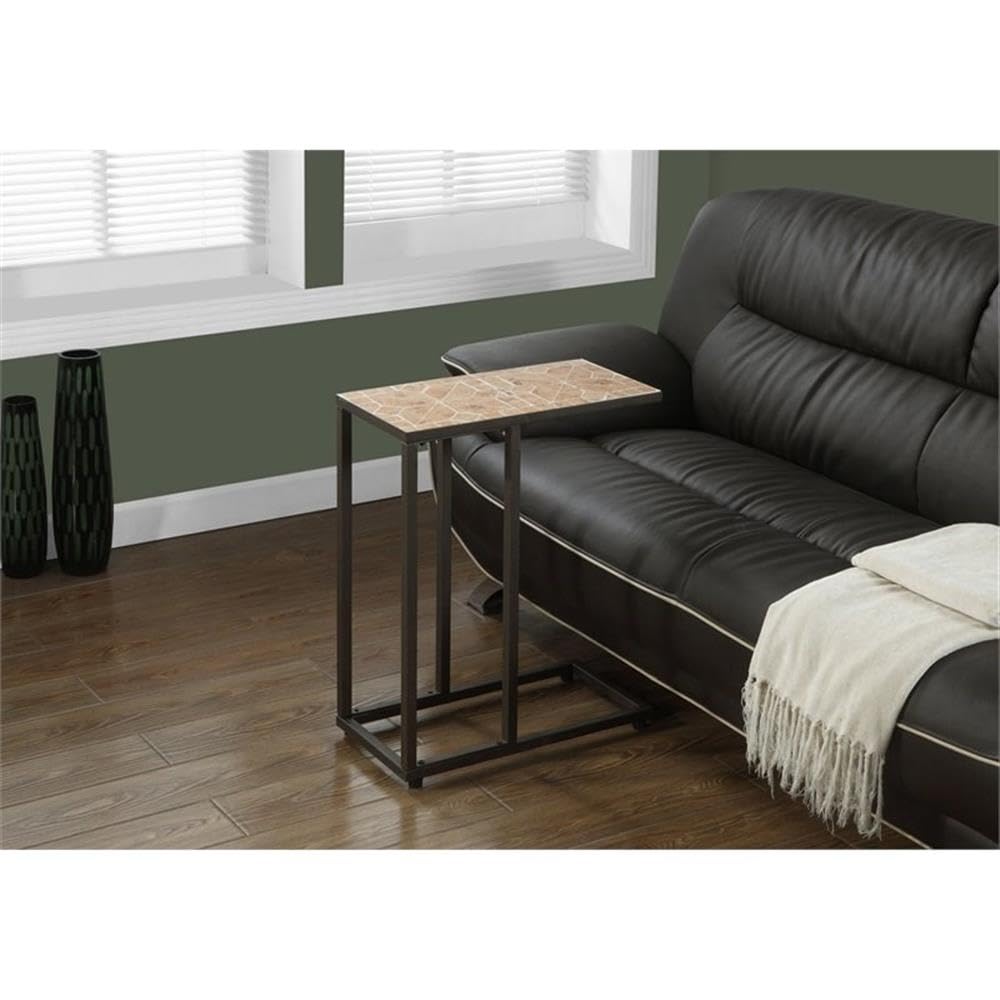 Monarch Specialties 3164 C-Shaped End Side Table - Brown Metal Accent Table with Terracotta Tile Top & Hammered Finish, 20