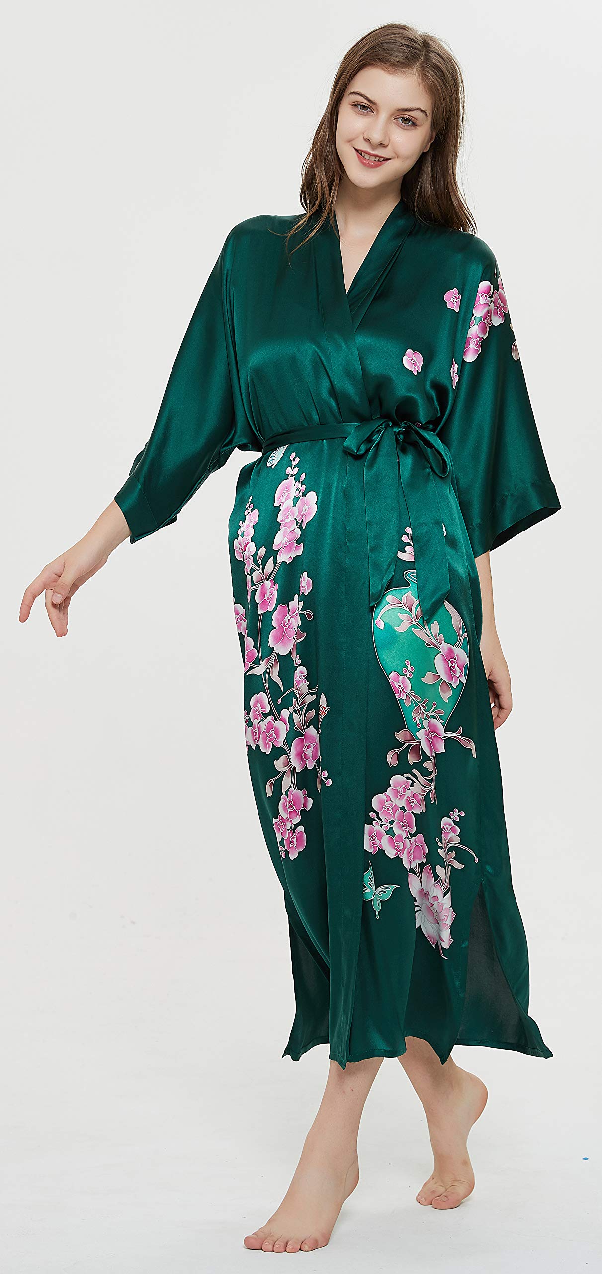 Hand-Painted Silk Kimono Robe for Women - Elegant Long Nightgown & Sleepwear for Relaxation, Lounging, and Special Occasions