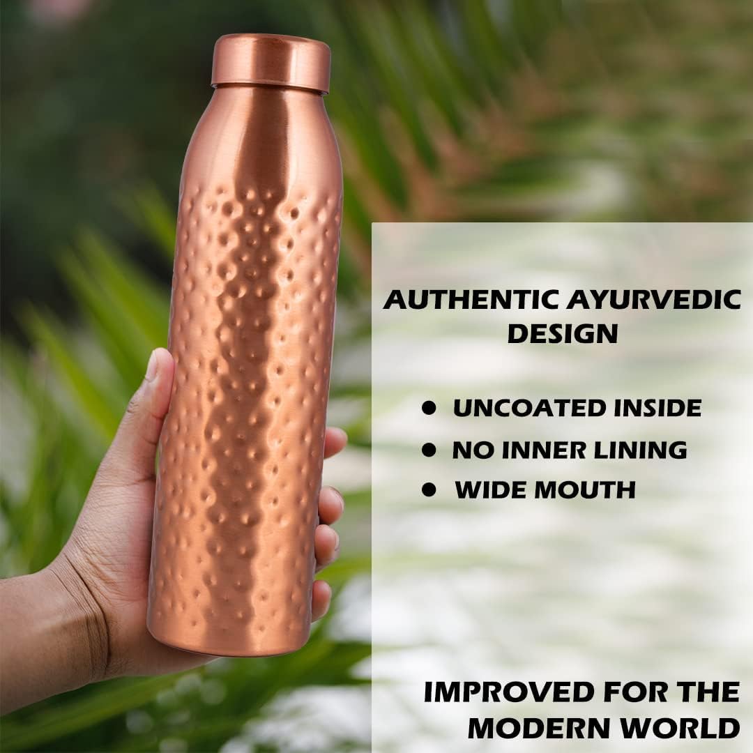 Norman Jr 1L Pure Copper Water Bottle - Set of 6 with Gift Box, Hammered Ayurvedic Copper Vessel for Healthy Hydration | Promotes Wellness, Detox & Improved Digestion | Perfect for Home, Office, Gym & Outdoor Activities