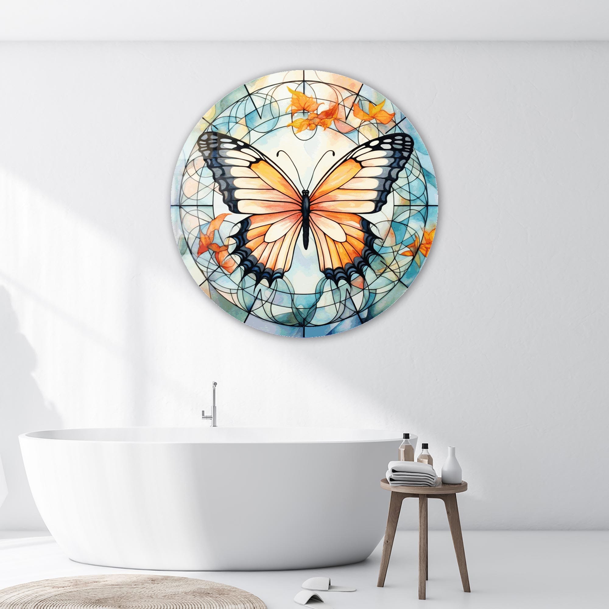 Stained Glass Butterfly Wall Art - Handmade Rounded Glass Decor for Home & Office - Perfect for Living Room, Bedroom, or Gift Giving