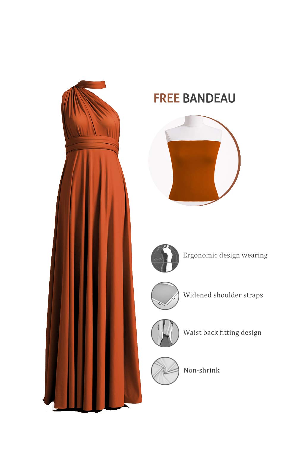 72 Styles Convertible Infinity Dress with Bandeau - Multi-Way Wrap Twist Bridesmaid Dress for Women, Plus Size Long Maxi Dress - Perfect for Weddings, Parties & Special Occasions