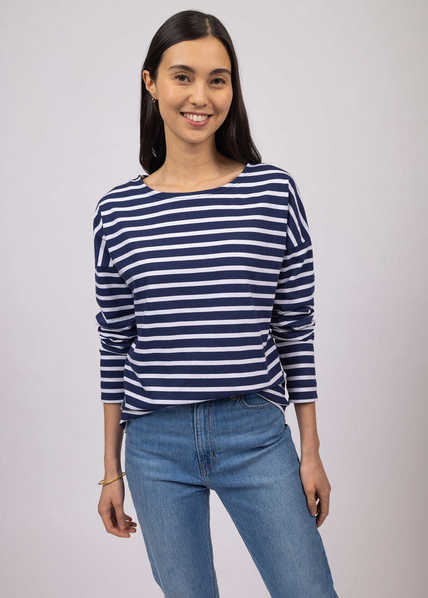 MINQUIERS DROP II Drop Shoulder Breton Striped Shirt for Men | Soft 100% Cotton | Relaxed Straight Fit | Navy & White Stripes | Casual Wear for Beach, Office & Everyday Outfits