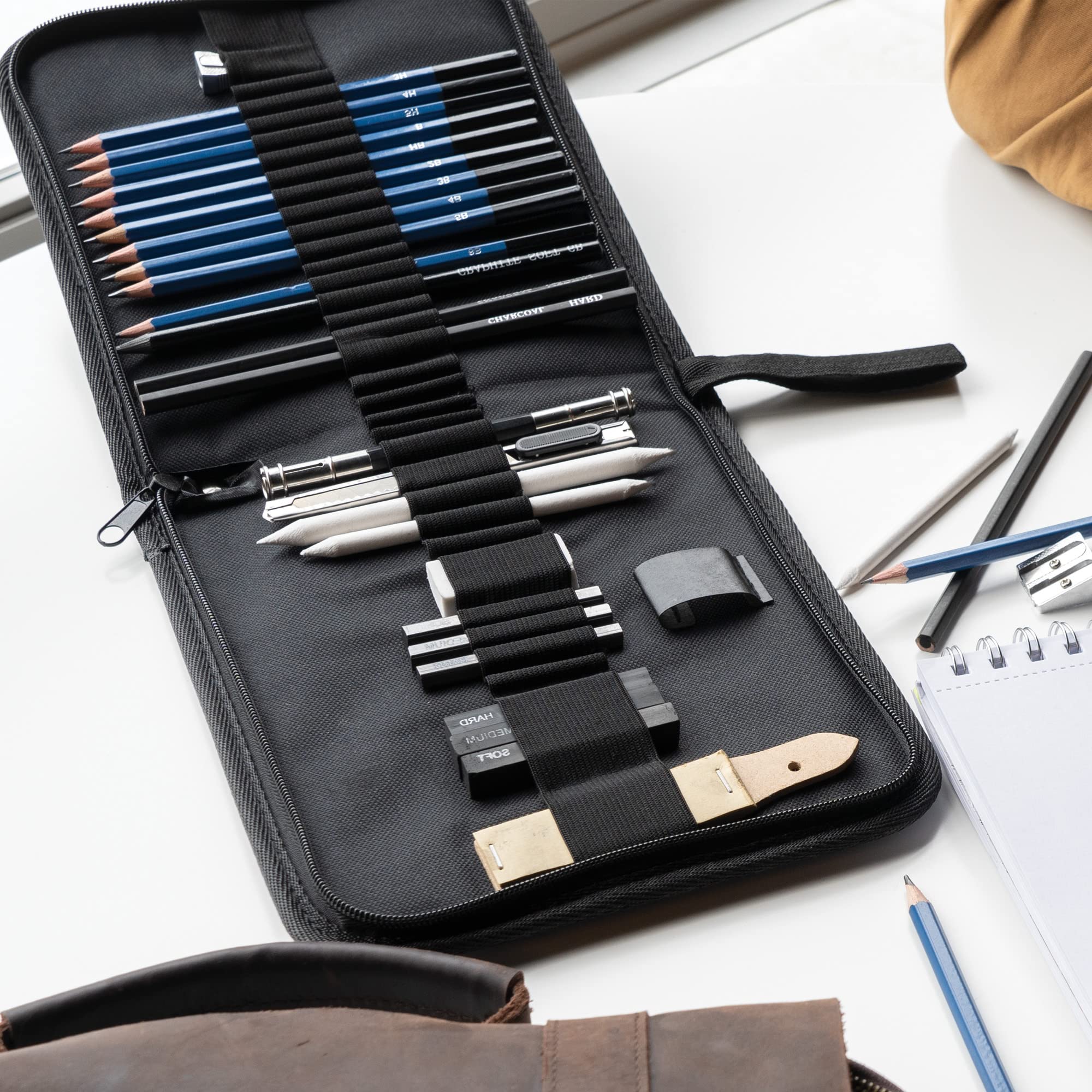 33-Piece Professional Sketching Kit with Graphite Pencils, Charcoal, Blending Stumps, Erasers & Sharpeners - Complete Drawing Set for Artists, Beginners & Students - Perfect for Sketching, Shading, Doodling & Art Classes