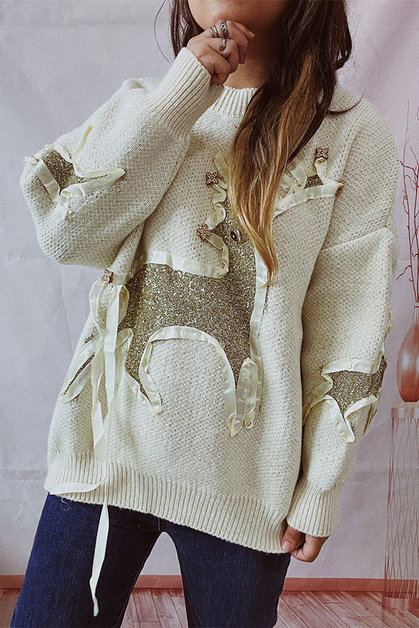 Festive Christmas Knit Sweater for Women - Cozy Crewneck Long Sleeve Pullover Holiday Top (Perfect for Christmas Parties, Family Gatherings & Winter Outfits)