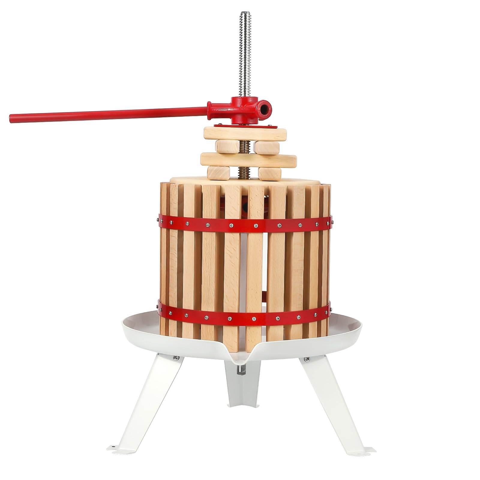 3.2 Gallon Manual Fruit Wine Press - Wood & Steel Construction with T-Handle, Stable Triangular Base - Perfect for Making Apple, Grape, and Berry Wines at Home, in Kitchen, or Outdoor Use - DIY Assembly Required