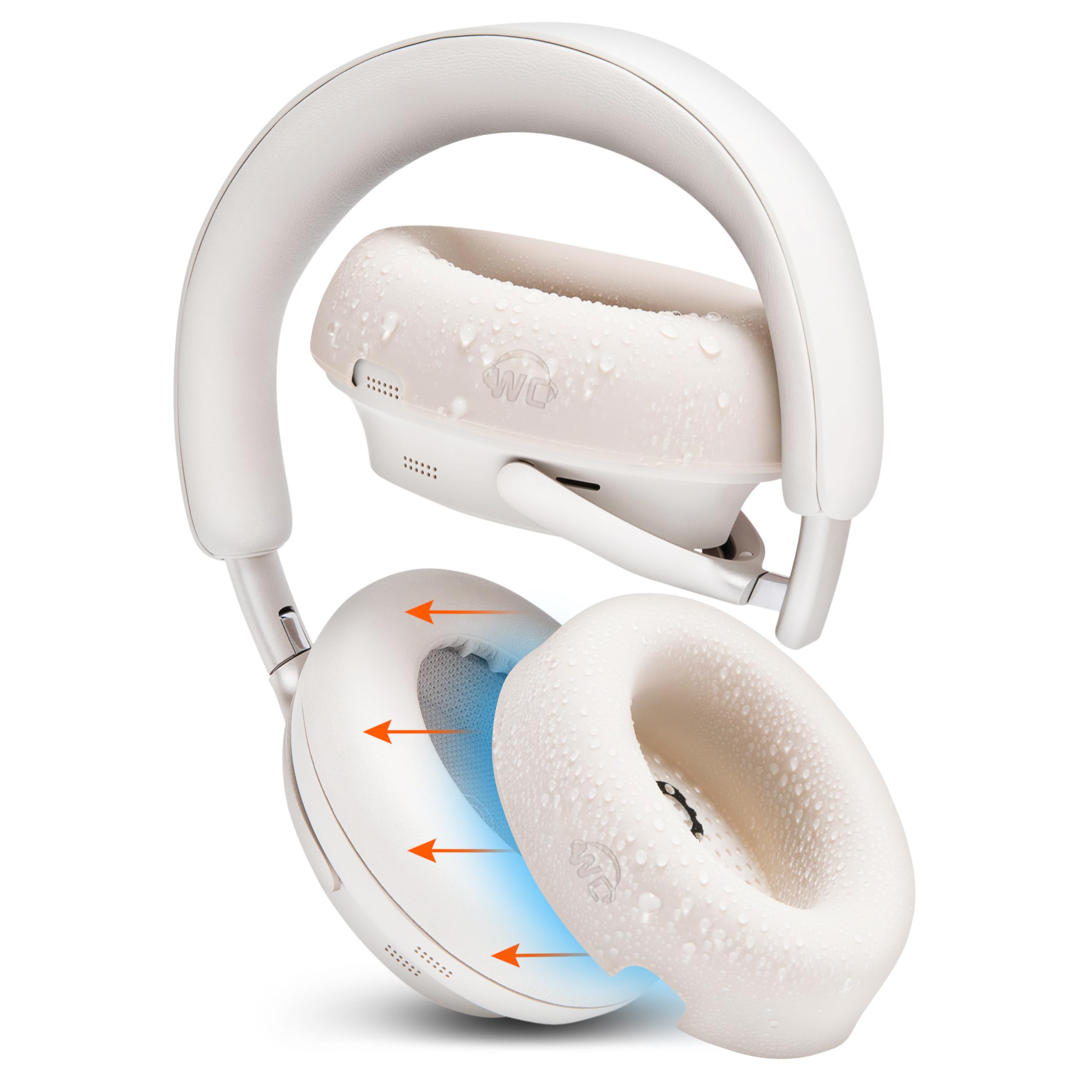 Wicked Cushions WC SweatZ QC Ultra V2 - Patented Sweatproof Earpad Covers for Bose QuietComfort Ultra Headphones | Washable Protective Cushion Covers | White Smoke | Perfect for Workouts, Travel & Noise Cancelling Use