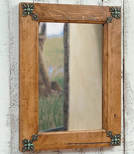 BLACK FOREST DECOR Turquoise Cross Mirror - Handmade Boho Wall Decor for Bedroom, Living Room & Entryway