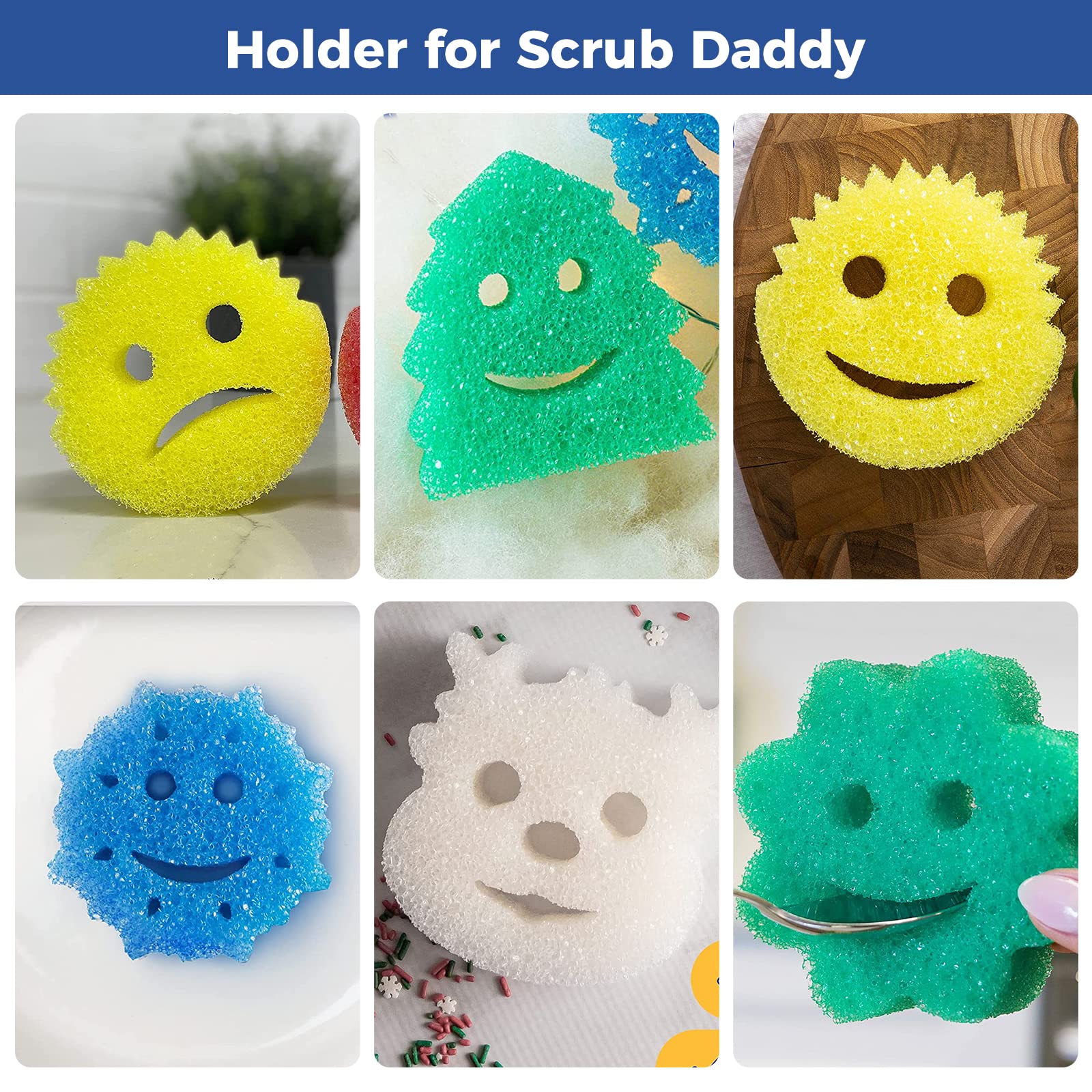 Non-Slip Suction Cup Scrub Sponge Holder for Kitchen Sink - Rustproof Sponge Caddy Organizer with Drain Holes (1 Pack) - Perfect for Dishwashing, Countertop Cleaning & Bathroom Organization