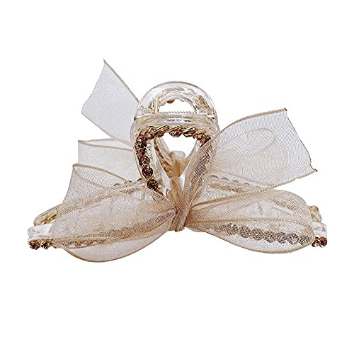 Elegant Mesh Bow Hair Claws for Women & Girls - Korean Style Large Hair Clips, Shark Clips with Crystal Details - Perfect for Parties, Weddings & Everyday Hairstyles