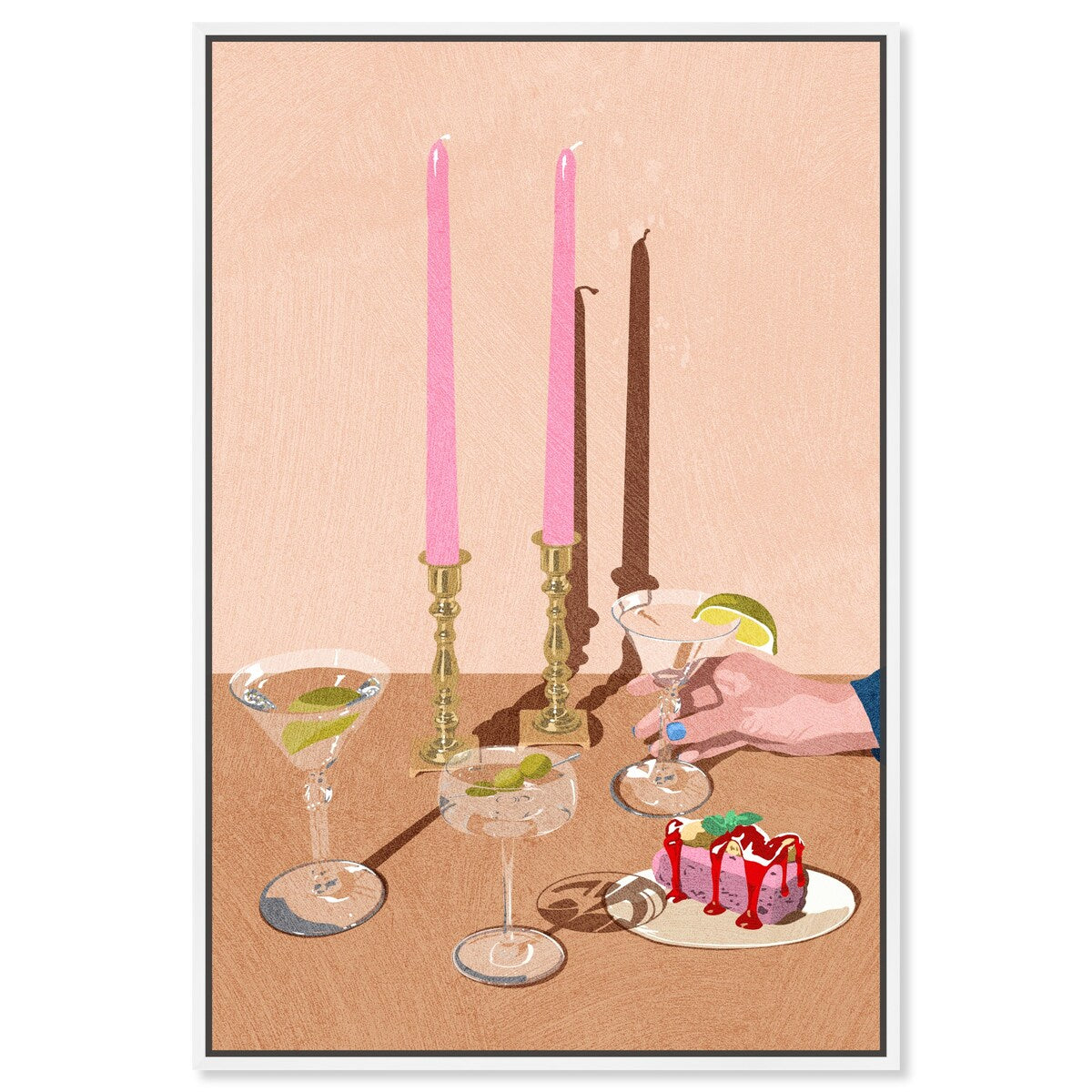 Elegant Pink Framed Canvas Wall Art Print - Modern Dessert & Drink Theme for Dining Room Decor | Perfect for Home, Restaurant & Cafe Wall Decor