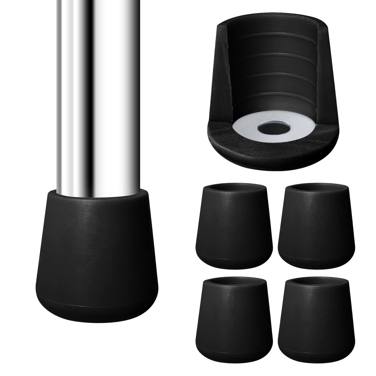 4 Pack 7/8 Inch Rubber Chair Leg Caps - Non-Slip Floor Protectors for Hardwood Floors, Table & Folding Chairs - Black Gripper Pads for Furniture Protection & Noise Reduction (Ideal for Home, Office & Restaurant Use)
