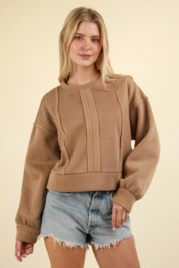 Stylish Mocha Cable Knit Contrast Pullover Sweater for Women | Cozy Winter Fashion | Perfect for Casual Outings & Holiday Gatherings