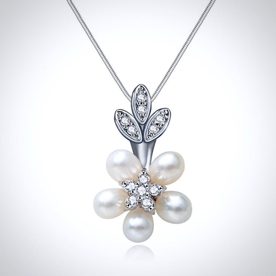 Liv Pearl & Cubic Zirconia Bridal Jewelry Set - Necklace & Earrings for Weddings, Prom, Anniversary & Special Occasions