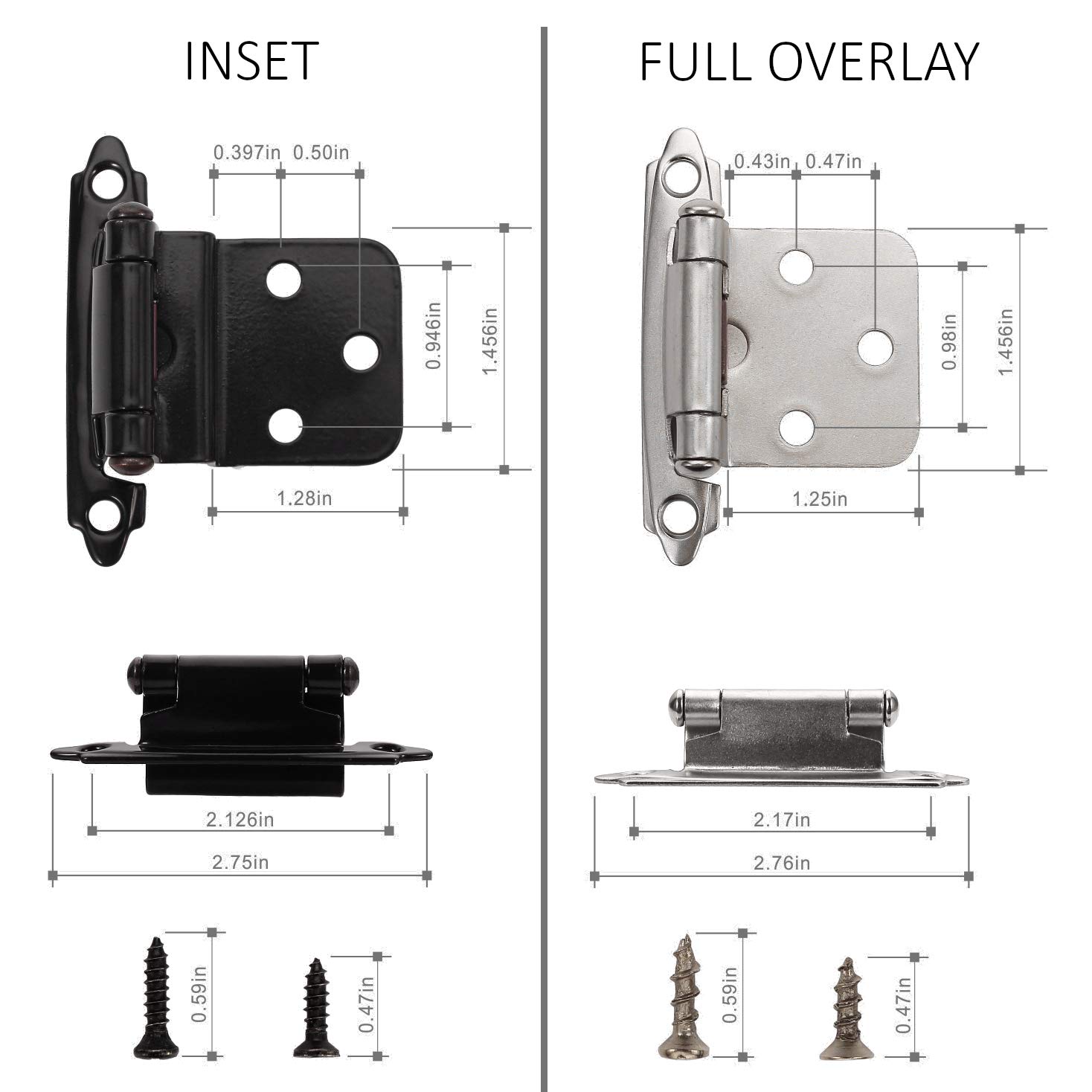 ANGSTROM 2-Pack Black 180-Degree Self-Closing Cabinet Hinges - Surface Mount Full Overlay Partially Exposed Design - Perfect for Kitchen Cabinets, Wardrobes & Furniture Installation