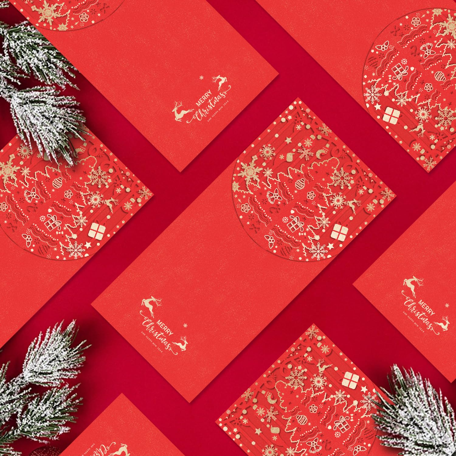 12 Pcs Christmas Money Holder Envelopes for Cash Gifts - Gold Foil & Laser Cut Holiday Currency Envelopes - Perfect for Christmas Cash Stuffing, Holiday Gifting & Party Favors (Red)
