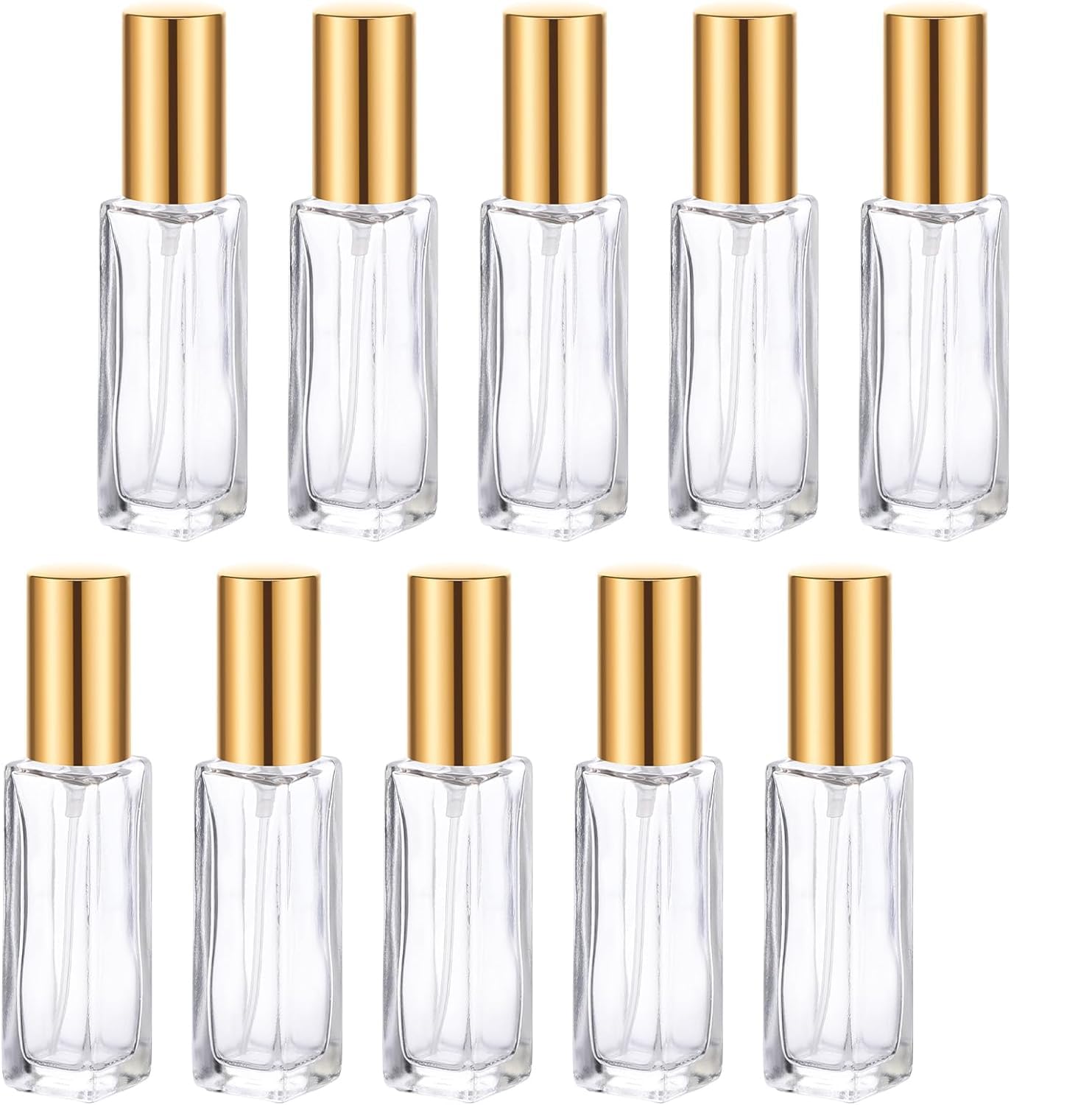 6-Pack 8ml Square Transparent Refillable Glass Spray Bottles with Gold Pump & Cap - Perfect for Toner, Perfume, Attar, Lotion, Moisturizer & Essential Oils - Multi-Use Travel-Friendly Bottles for Skincare, Fragrance & DIY Beauty Products