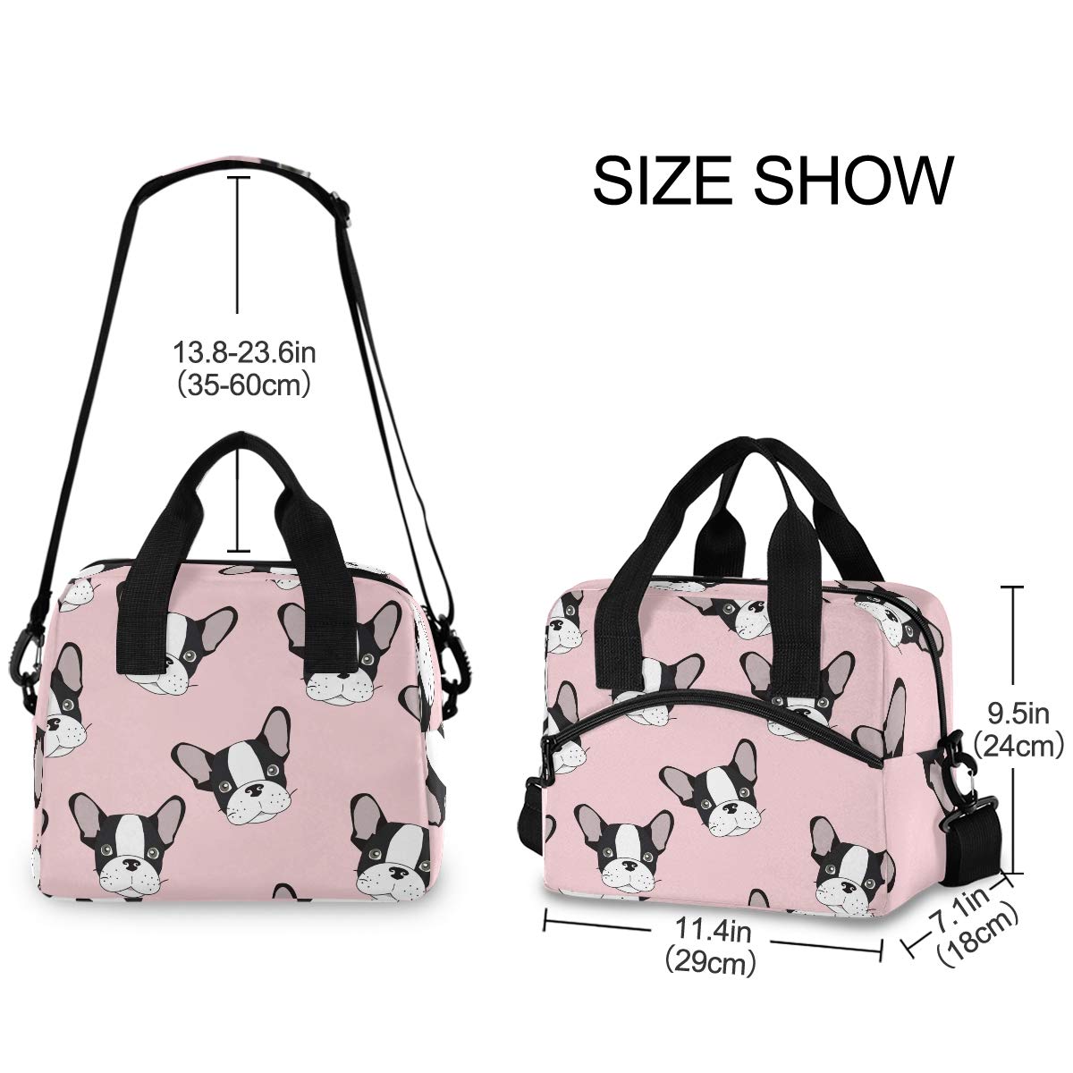 French Bulldog Print Insulated Lunch Bag with Detachable Shoulder Strap & Carry Handle - Eco-Friendly Cooler Tote for School, Work & Picnics | Perfect for Kids, Men & Women