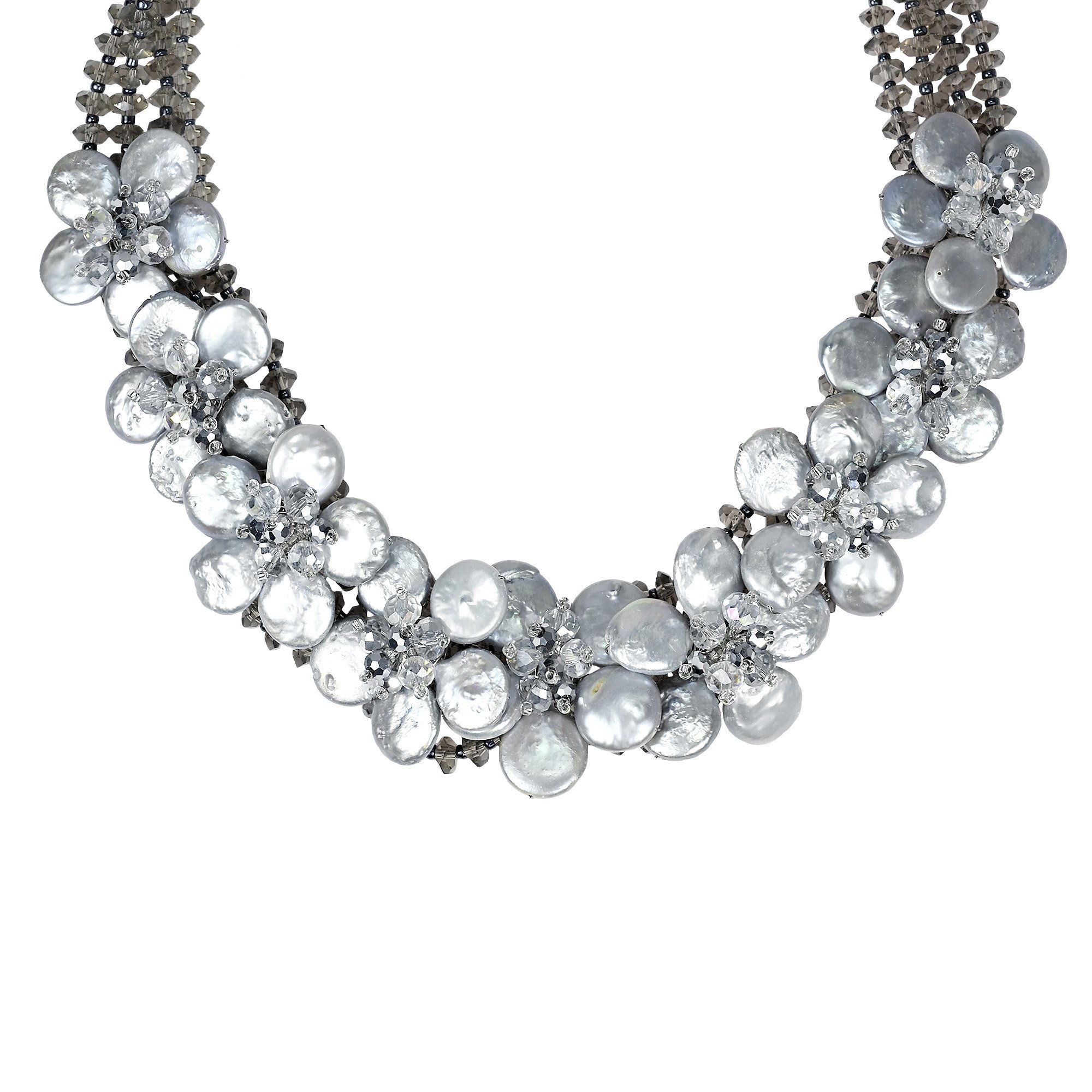 AeraVida Floral Harmony .925 Sterling Silver Cultured Freshwater Pearl Statement Necklace for Women - Elegant Jewelry Gift for Wedding, Anniversary & Special Occasions