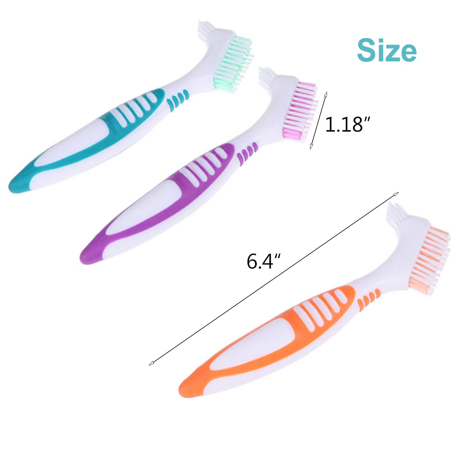 4 Pack Double-Sided Denture Cleaning Brushes - Portable False Teeth Brush Set with 4 Colors for Dentures, Retainers & Aligners - Travel & Home Use