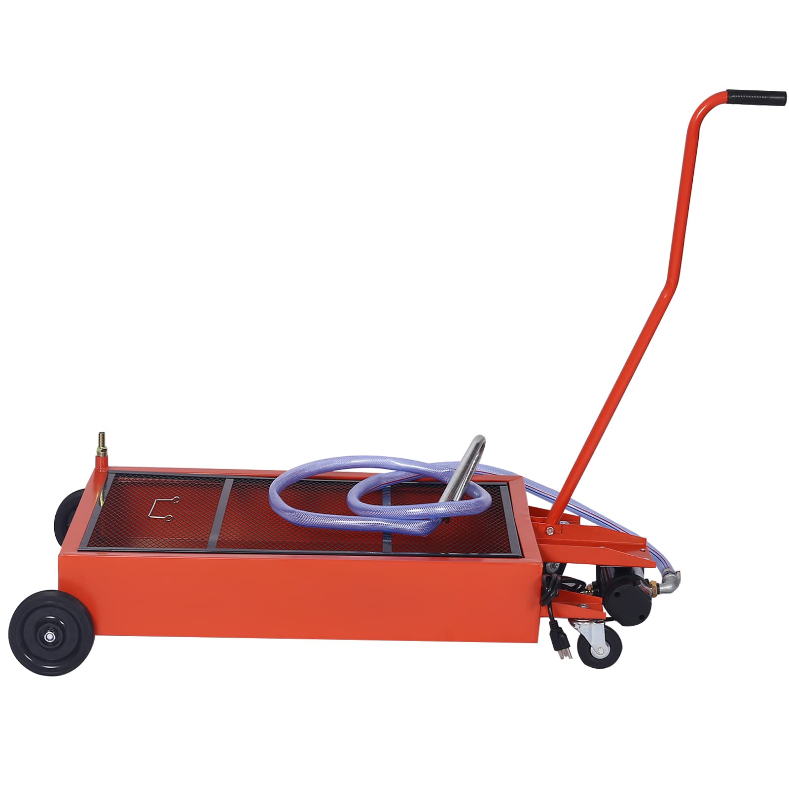 Goujxcy 17-Gallon Low-Profile Oil Drain Pan with Pump - Portable Waste Oil Change Caddy for Truck, Car, SUV - Heavy Duty Oil Drain Container with Wheels (Red) - Perfect for DIY Oil Changes & Garage Maintenance