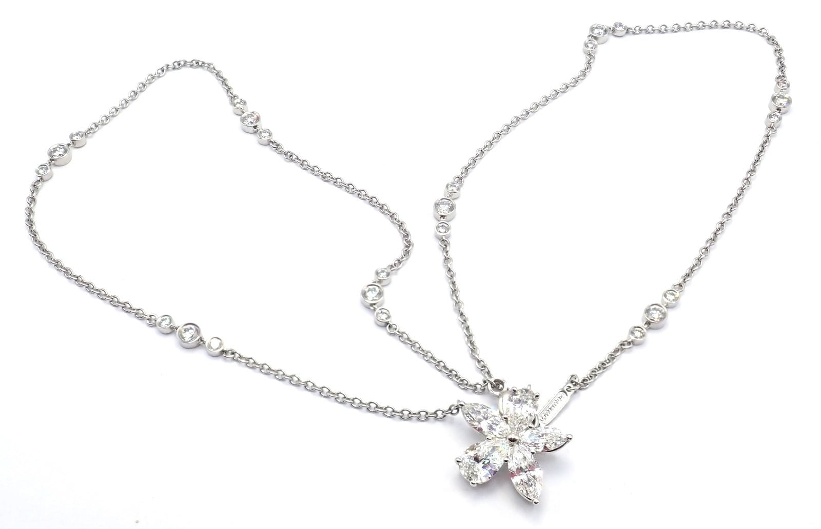 Authentic Tiffany & Co Victoria Platinum Diamond Mixed Cluster Pendant Necklace | Luxury Jewelry Gift for Women | Perfect for Weddings, Anniversaries & Special Occasions