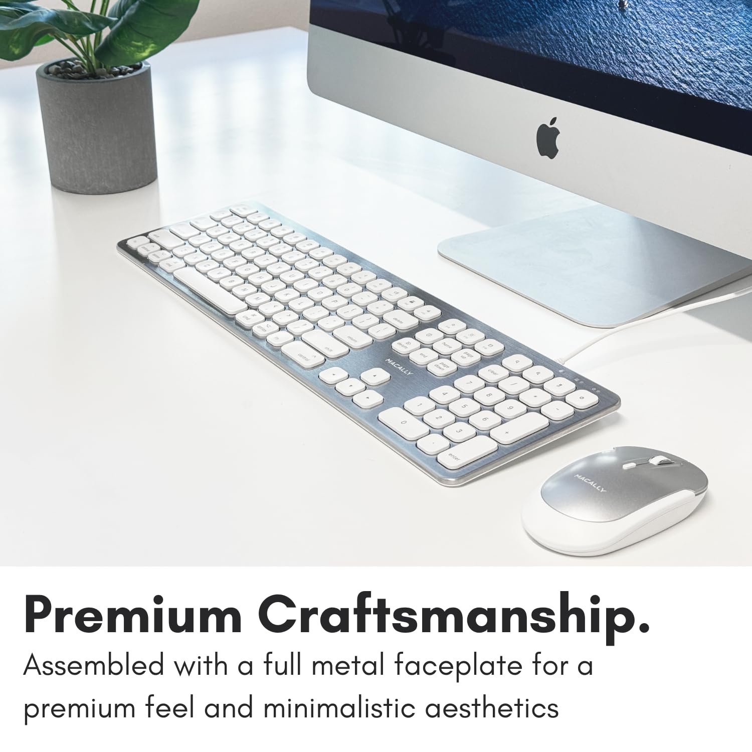 Macally Wired USB Keyboard for Mac - Aluminum Frame with USB Ports for Mouse | Compatible with MacBook Pro, MacBook Air & iMac | Perfect for Office Work, Home Use & Gaming