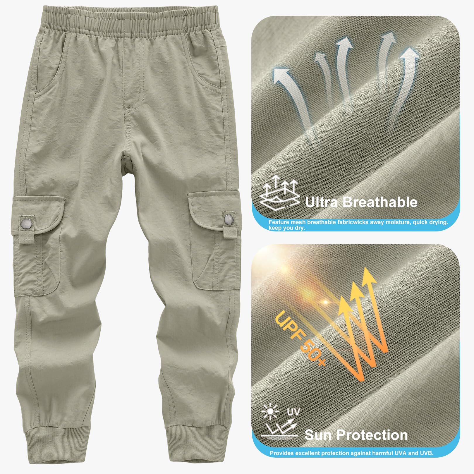 Boys Cargo Jogger Pants - Quick Dry Lightweight Hiking Sweatpants for Youth & Scouts | Comfortable Outdoor Activewear for Boys (Grey, 2XL) | Perfect for Camping, Hiking & School Activities