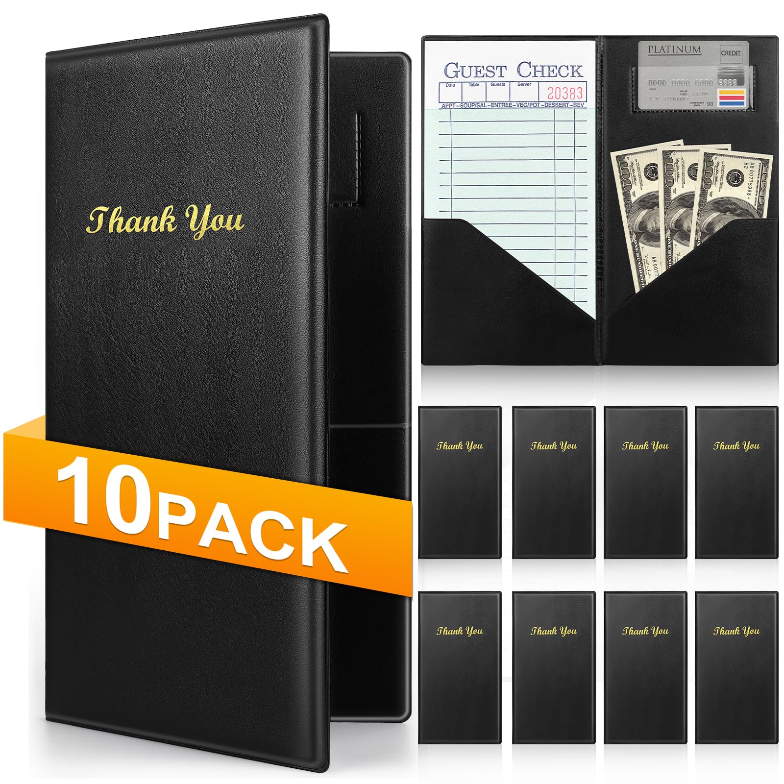 10 Pcs PVC Server Books - Restaurant Check Presenters & Waitress Guest Check Holders - Durable & Waterproof for Efficient Order Management in Cafes, Bars, and Dining Establishments