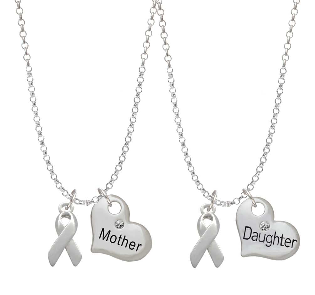 Delicate Silver-Tone Enamel Heart Necklace Set for Mother & Daughter - 19