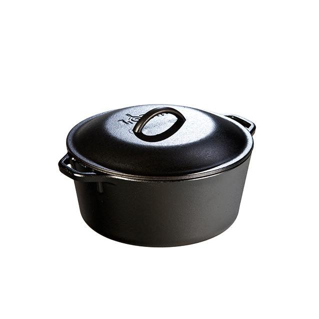 LODGE 5 Quart Cast Iron Dutch Oven - Pre-Seasoned, Heavy Duty Cookware for Baking, Roasting & Camping - Perfect for Soups, Stews, Bread & Outdoor Cooking